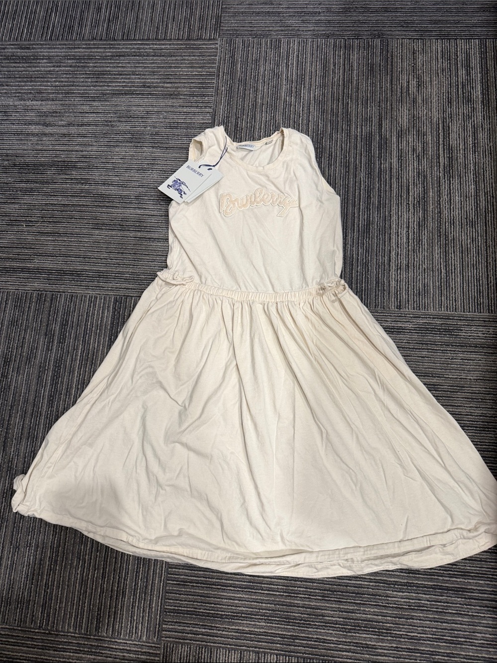 Burberry Cream Sleeveless Kids Dress with Embroidered Logo